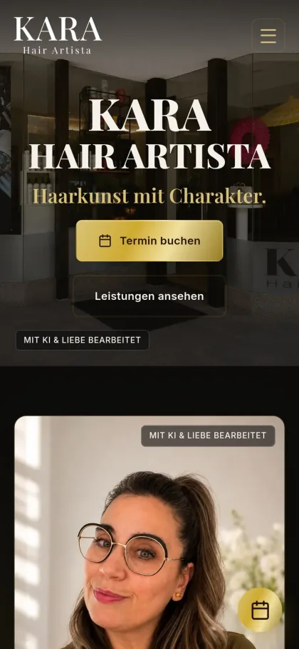 Startseite von KARA HAIR ARTISTA auf dem Handy